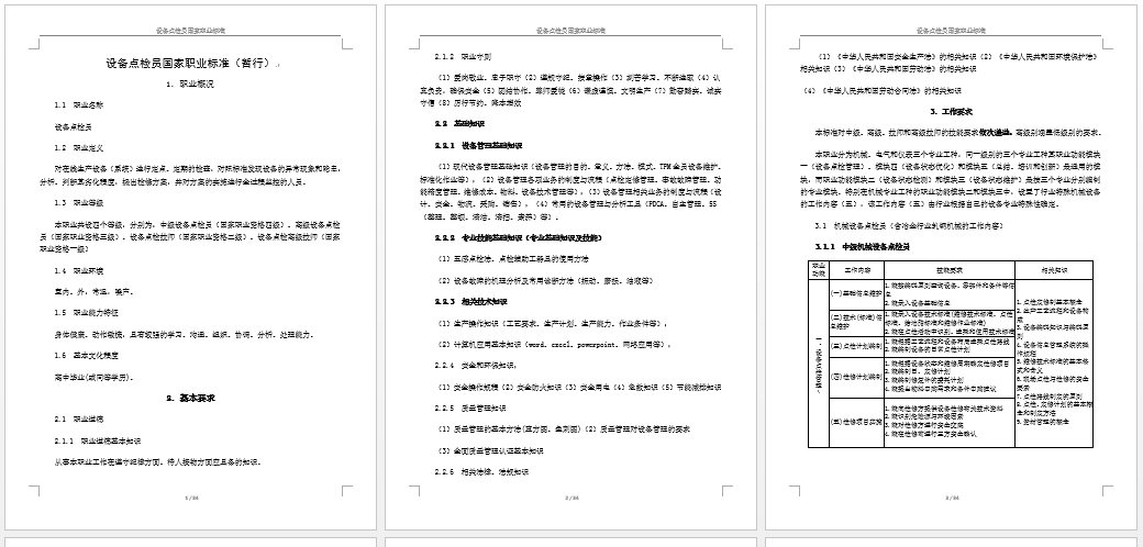 設(shè)備點檢員國家職業(yè)標(biāo)準(zhǔn)（暫行）